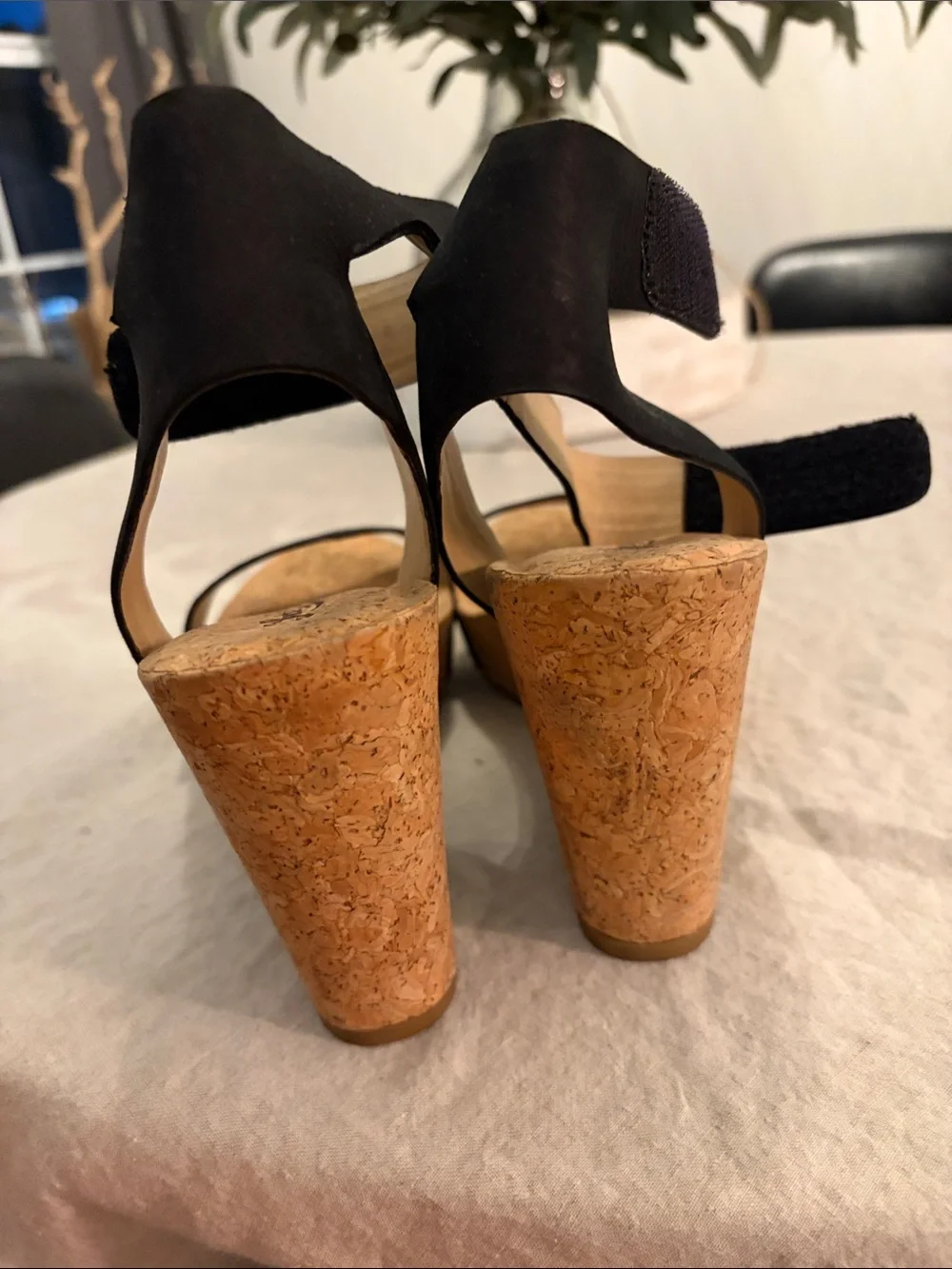 Lucky Brand Black Cork Wedge Sandals